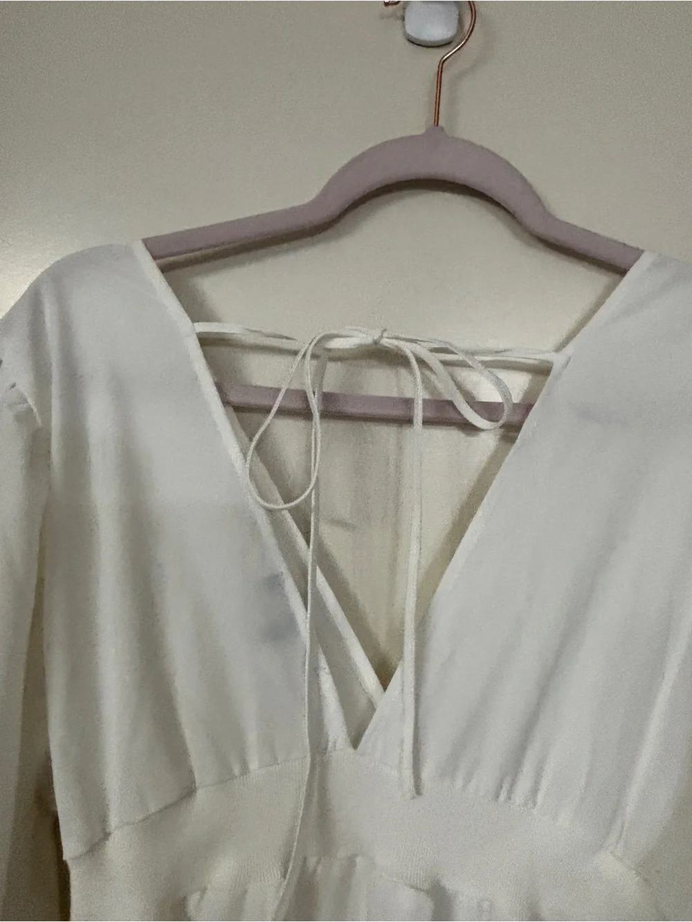 White Puff-Sleeve V-Neck Midi Dress